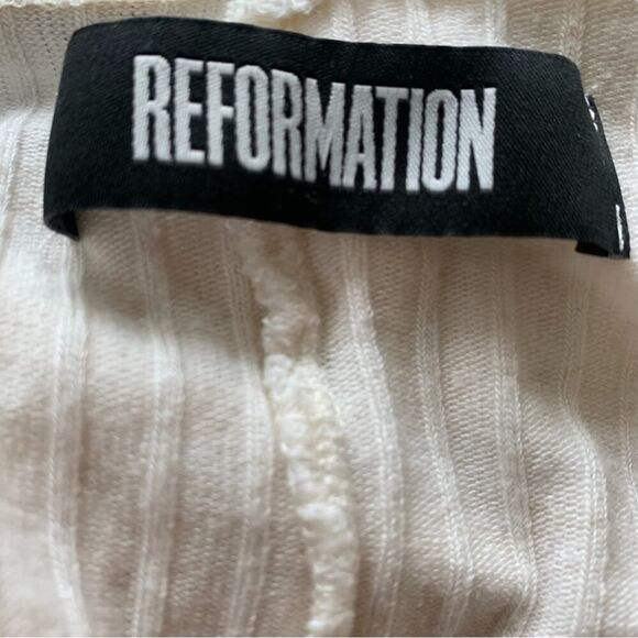 Reformation Midi Dress Linen Blend Plunge V-Neck Texture Knit Ivory XS Stretchy - Picture 7 of 12